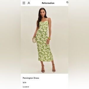 Reformation Green Floral Pennington Midi Dress in size 4